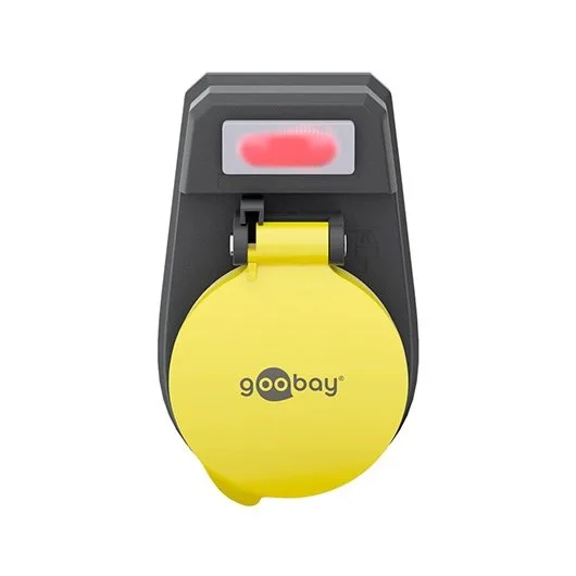 Goobay 41266 Enchufe con protección de Contacto, IP 44, Resistente a Salpicaduras, 1 Compartimento Adaptador de Enchufe con Tapa Protectora e Interruptor Iluminado Adecuado para Exteriores.