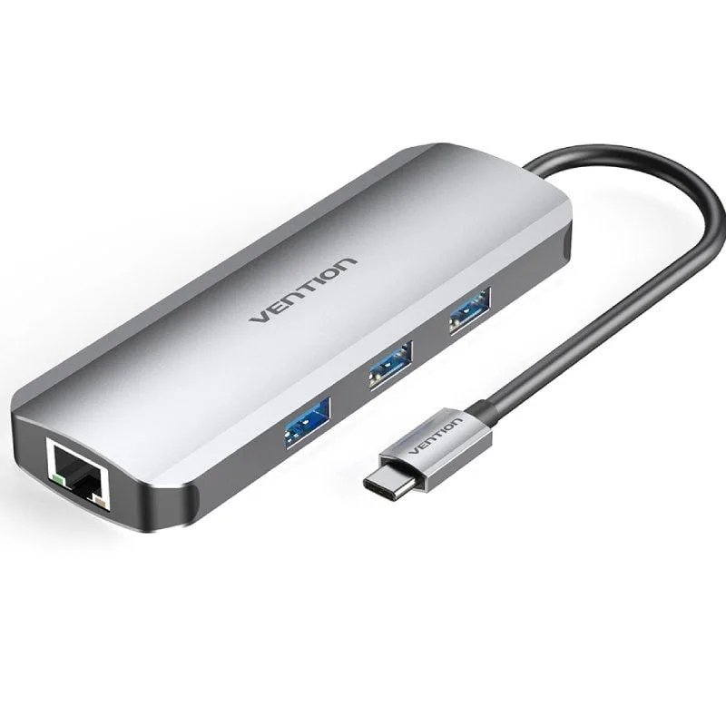 Vention Docking USB Tipo-C TOKHB/ 1xHDMI/ 3xUSB/ 1xUSB Tipo-C PD/ 1xRJ45/ 1xLector Tarjetas SD y MicroSD/ Gris