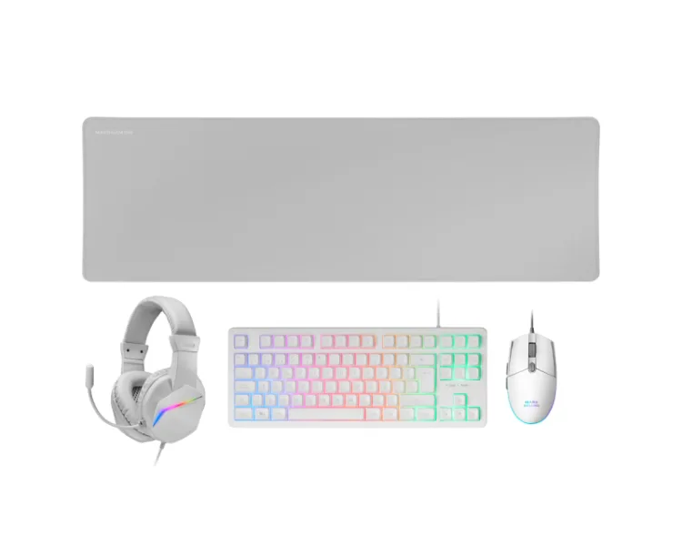 Mars Gaming MCP-RGB3, Idioma Español, Pack RGB Teclado Fixed, Ratón Flow 3200 dpi, Auriculares Over-Ear, Alfombrilla XXL, Blanco