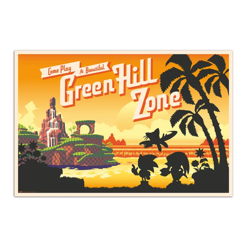 Grupo Erik Póster Sonic The Hedgehog, Come Play at Beautiful Green Hill Zone - Lamina decorativa Sonic/Póster gamer - Decoración gaming habitación, Decoración Sonic licencia oficial
