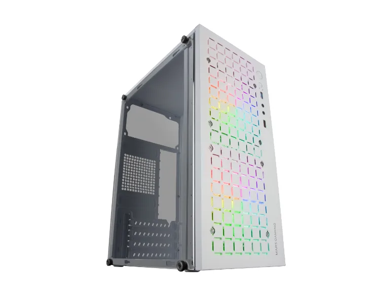 CAJA COMPACTA MICROATX MARS GAMING MC-CORE WHITE FRONTAL METAL-MESH CON 2 VENTILADORES FRGB 120mm VENTANA LATERAL COMPLETA SIN FUENTE DE ALIENTACION