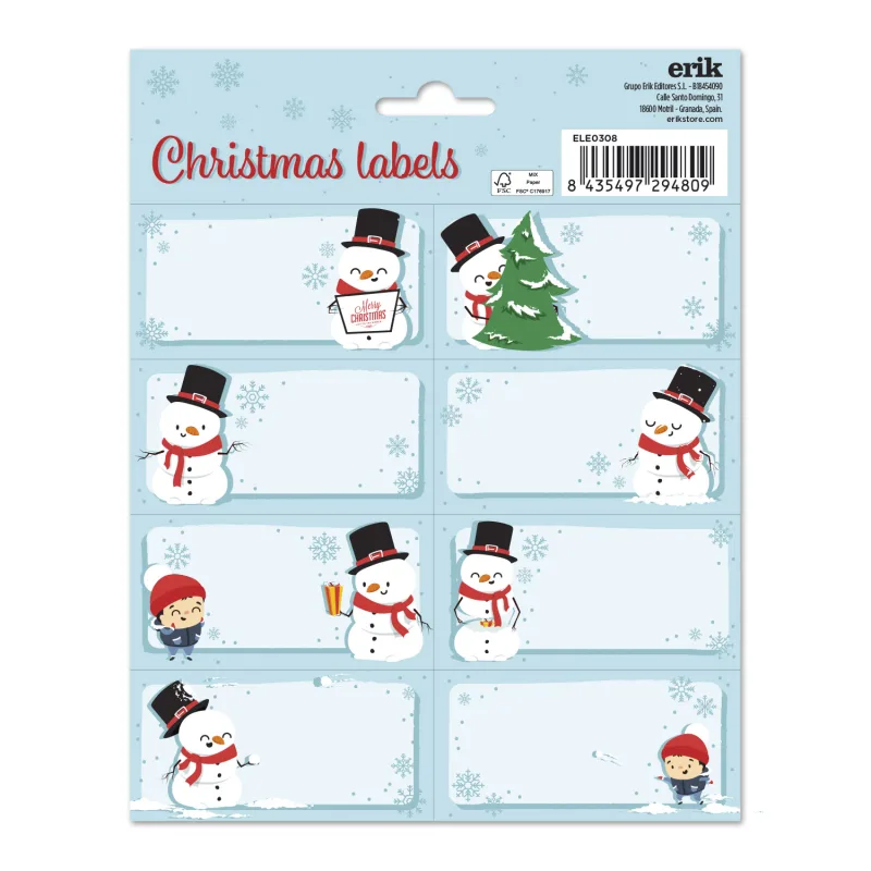 Grupo Erik Etiquetas adhesivas Navidad Muñeco de nieve - Etiquetas regalo Navidad / 16 Etiquetas Navidad - Etiquetas regalo - Pegatinas navidad regalos