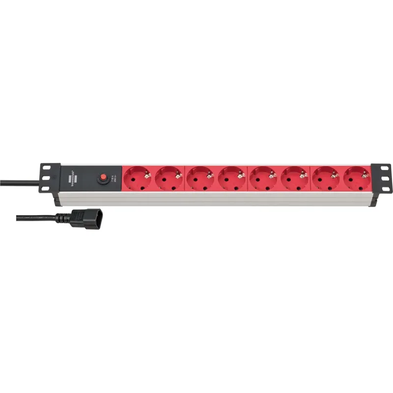 Brennenstuhl ALU-Line regleta enchufes 19" para Armario Rack con 8 Tomas de Corriente y Clavija IEC (Cable de 2 m, Unidad de distribución, 19" Formato para Montaje)
