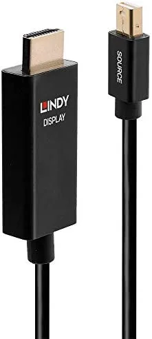 Lindy 40922 adaptador de cable de vídeo 2 m Mini DisplayPort HDMI tipo A (Estándar) Negro