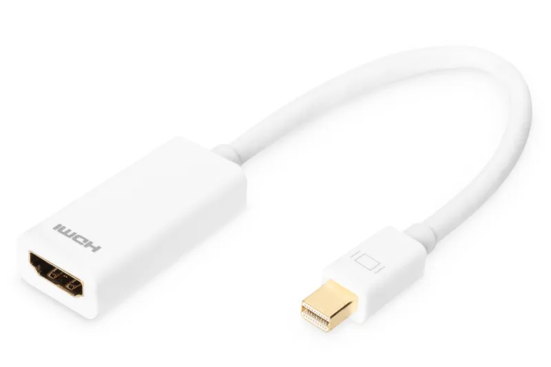 DIGITUS Adaptador de gráficos Mini DisplayPort, mDP a HDMI tipo A, Full HD 60Hz 1920 x 1080 píxeles, modo dual DP ++, empaque blister, blanco