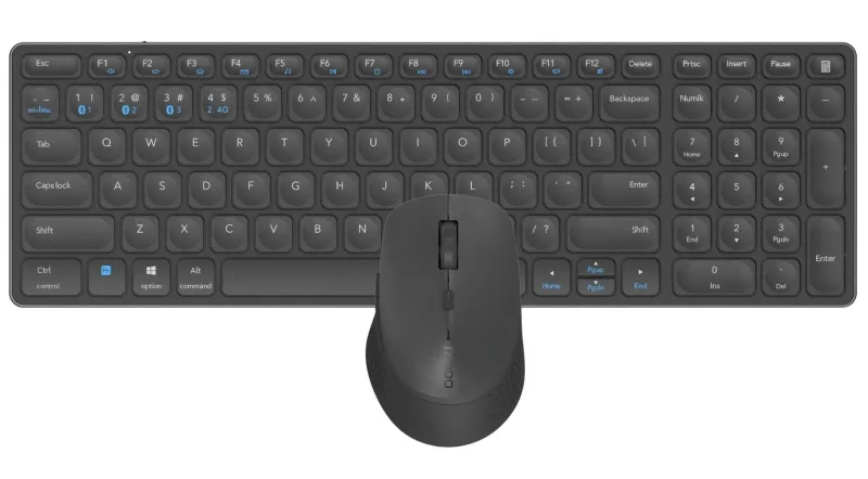 RAPOO | Teclado y Ratón Inalámbrico 9700M (Teclado QWERTY y Ratón Ergonómico Bluetooth, Compatible con Windows y Mac, Batería Recargable, Clic Silencioso, Conexión en Varios Dispositivos) Color Negro