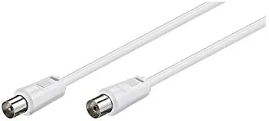 Goobay 11514 Cable de antena, conector coaxial niquelado a toma coaxial, cable coaxial apto para TV, HDTV, radio, DVB-T2, DVB-S, DVB-S2, DVB-C, apantallado doble, 70 dB, 75 Ohm, 10m, blanco