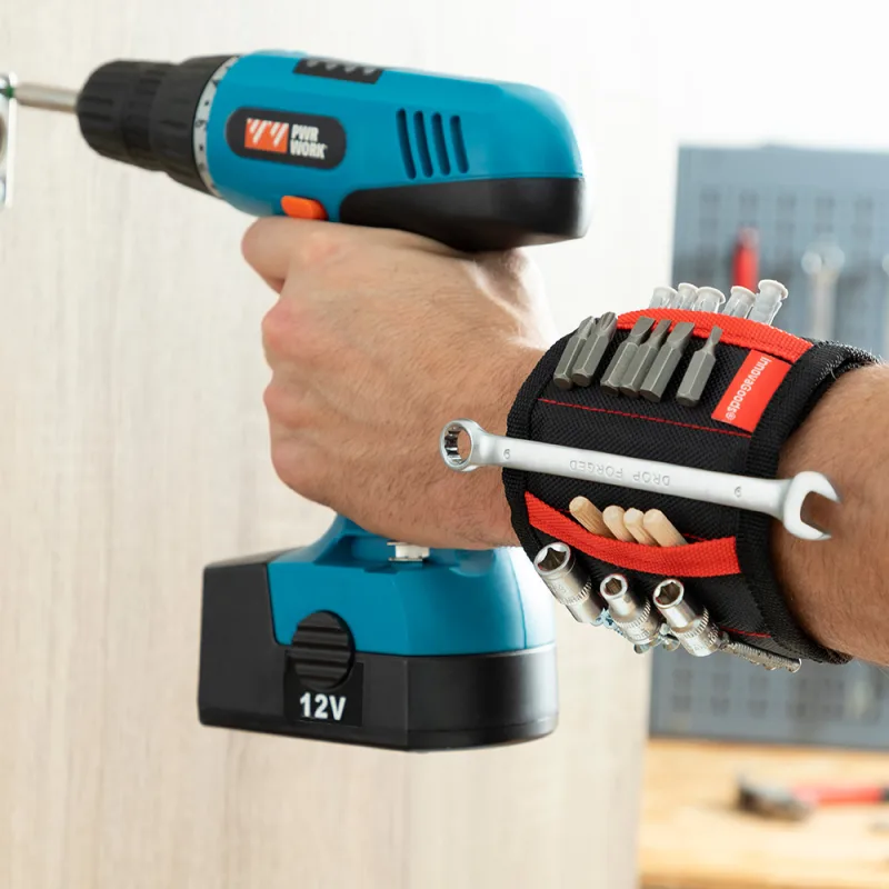 InnovaGoods - Muñequera Magnética para Bricolaje con 15 Imanes, Ergonómica y Transpirable, Ajuste con Velcro, 2 Bolsillos para Objetos No Metálicos, Multicolor, Talla Única, Poliéster