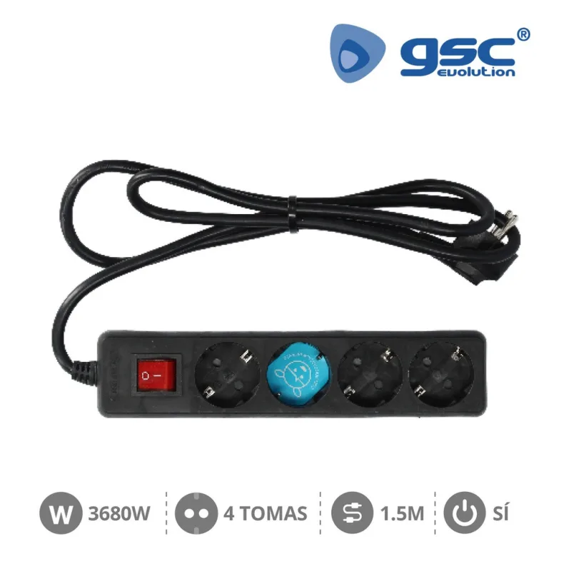 Base Multiple 4 Enchufes Interruptor Cable 1,5m Negro 000027
