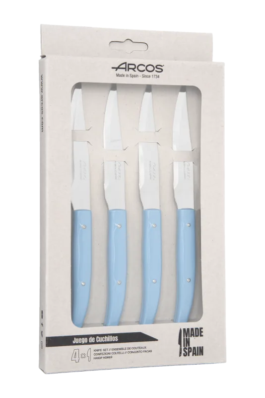 Arcos Juego 4 piezas. de Cuchillo chuletero color azul microperlado
