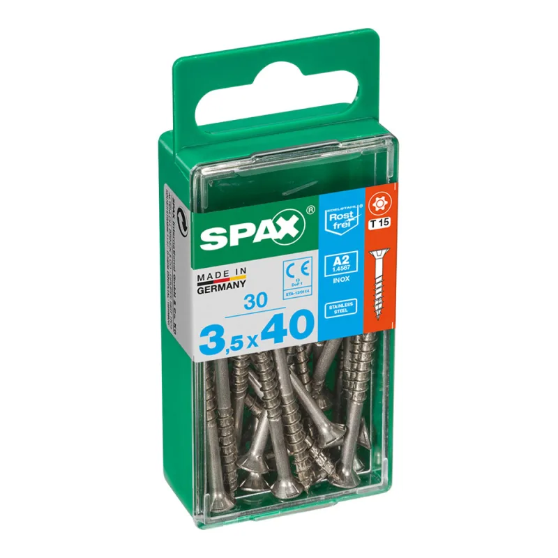 CAJA 30 uds. TORNILLO MADERA SPAX CAB. PLANA INOX A2 3,5x40mm SPAX