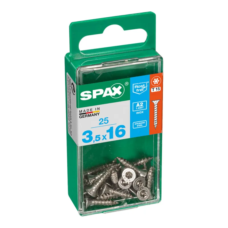 CAJA 25 uds. TORNILLO MADERA SPAX CAB. PLANA INOX A2 3,5x16mm SPAX
