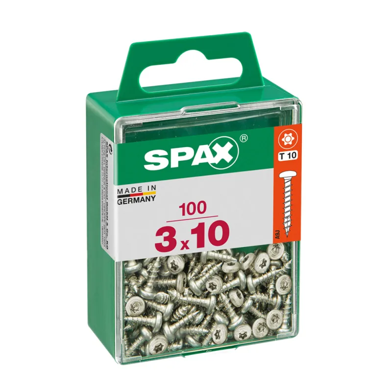 SPAX 18303 Caja 100 uds. Tornillo Madera Cab. Redonda WIROX 3,0x10mm, Multicolor