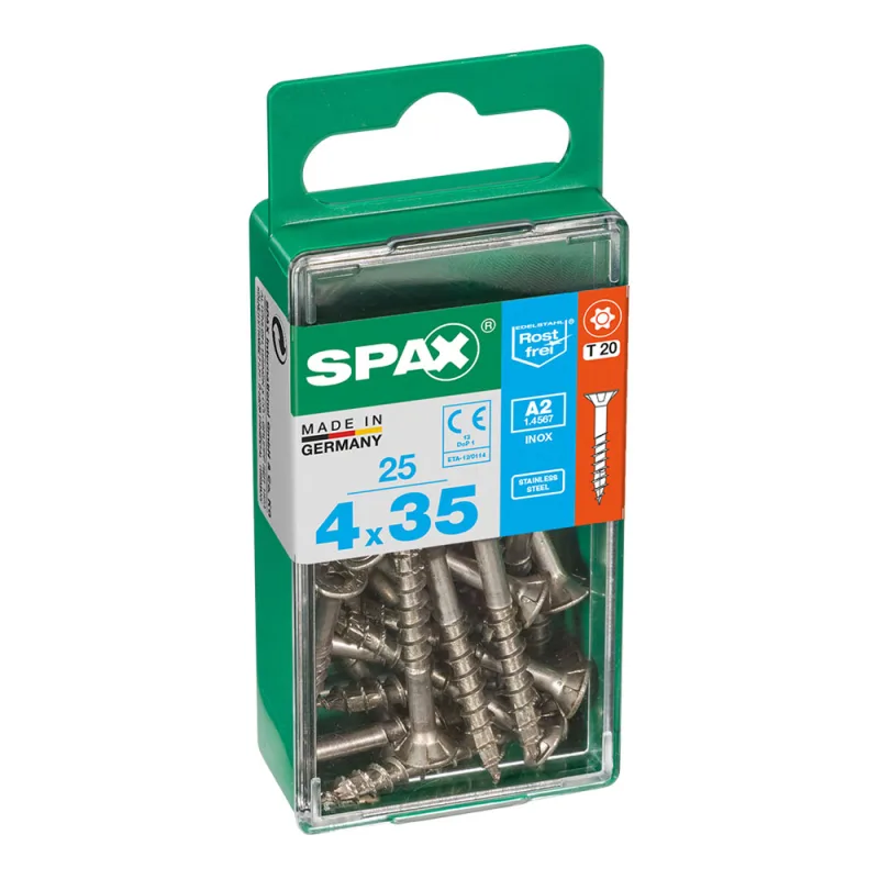 CAJA 25 uds. TORNILLO MADERA SPAX CAB. PLANA INOX A2 4,0x35mm SPAX