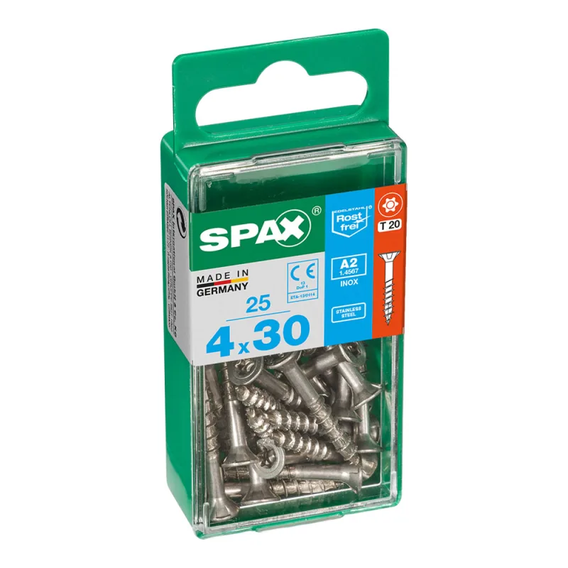 CAJA 25 uds. TORNILLO MADERA SPAX CAB. PLANA INOX A2 4,0x30mm SPAX