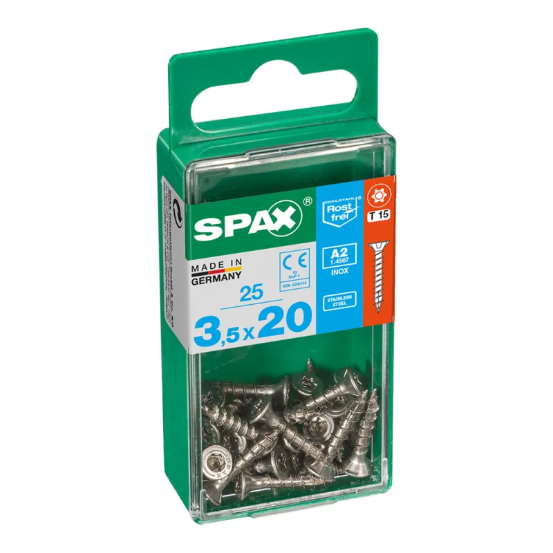 CAJA 25 uds. TORNILLO MADERA SPAX CAB. PLANA INOX A2 3,5x20mm SPAX