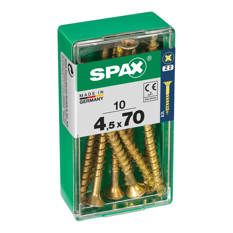 CAJA 10 uds. TORNILLO MADERA SPAX CAB. PLANA YELLOX 4,5x70mm SPAX