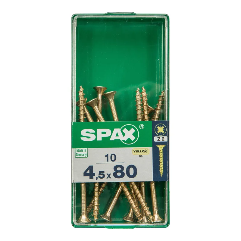 CAJA 10 uds. TORNILLO MADERA SPAX CAB. PLANA YELLOX 4,5x80mm SPAX