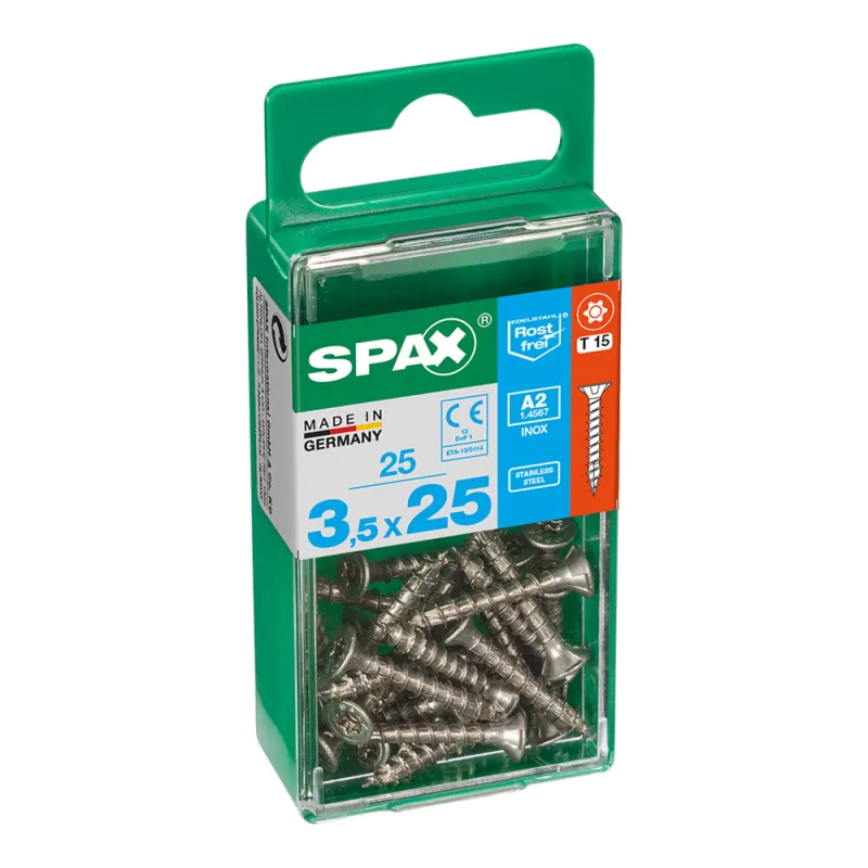 CAJA 25 uds. TORNILLO MADERA SPAX CAB. PLANA INOX A2 3,5x25mm SPAX