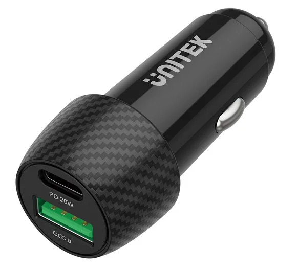 UNITEK Powertrain Duo Smartphone, Tableta Negro Encendedor de cigarrillos Carga rápida Auto