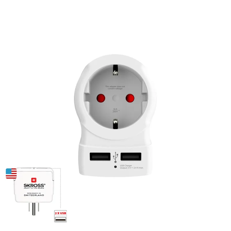 Adaptador europeo a estados unidos usb skross 1500281