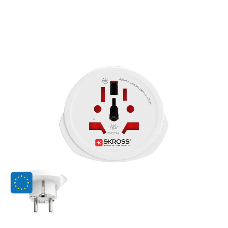Skross Single Travel Adapter - Europe - Inversor de corriente, color blanco