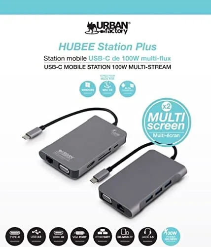 Urban Factory TCM16UF base para portátil y replicador de puertos Alámbrico USB 3.2 Gen 1 (3.1 Gen 1) Type-C Gris