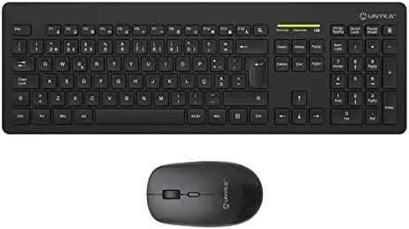 UNYKAch Kit Teclado y Ratón Inalámbricos MK212 Pro Slim 105 Teclas Membrana, Idioma Portugués, USB Wireless 2.4 GHz, 1600 dpi, Silencioso, Ergonómico, Windows, Mac, Android, Linux