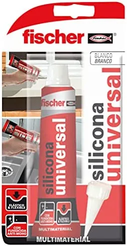 fischer - Silicona Puertas y Ventanas Blanca Antimoho 50 ml | Sellador Neutro para Acristalamiento y Construcción | Alta Elasticidad y Resistencia a la Intemperie