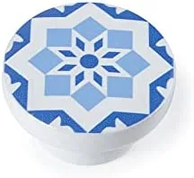 Blister con 4 pomos redondos para mueble fabricado en madera acabado azul mod. e242 ø38mm rei