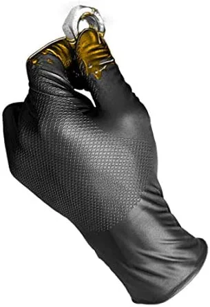 Juba "Grippaz" G, desechable nitrilo escamado sin polvo, negro - SIZE: 10