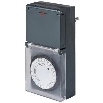 Brennenstuhl Temporizador MZ 44 / Enchufe programable de Temporizador mecánico (protección IP44 para Uso en Exteriores, Enchufe con protección de Contacto) Negro