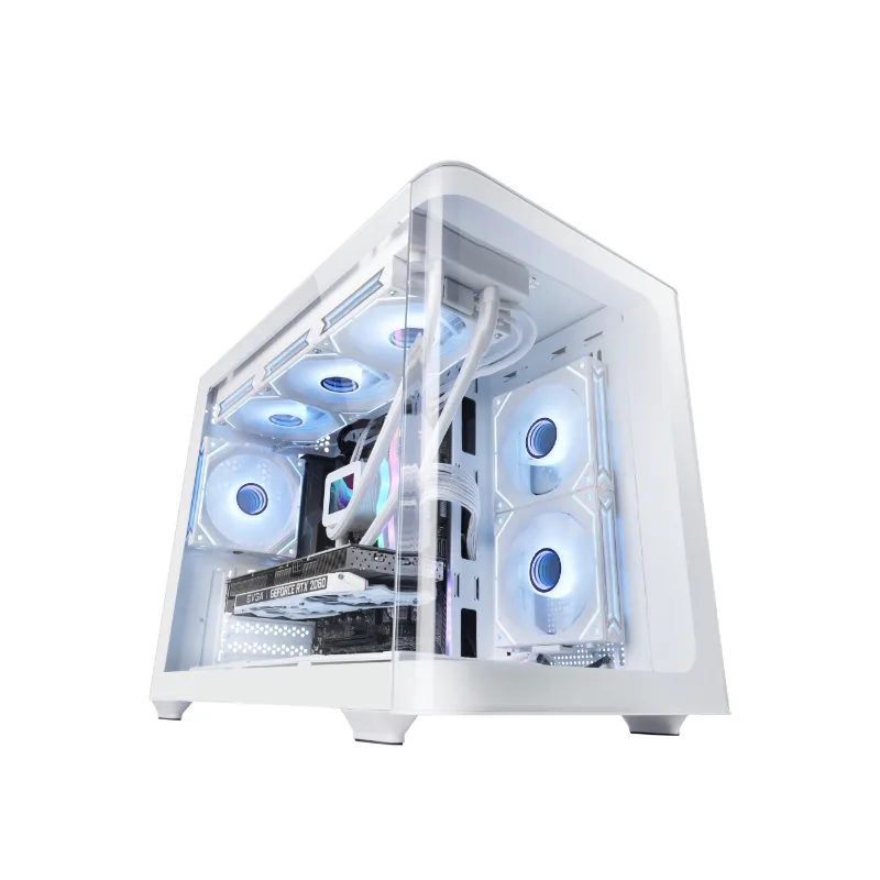 Mars Gaming MC-FUSIONM, Caja Gaming Micro-ATX, Ventana Lateral y Frontal Curvo Cristal Templado Continuo, Minitorre PC Doble Cámara, Soporte Refrigeración Líquida, Espacio Interno Optimizado, Blanco