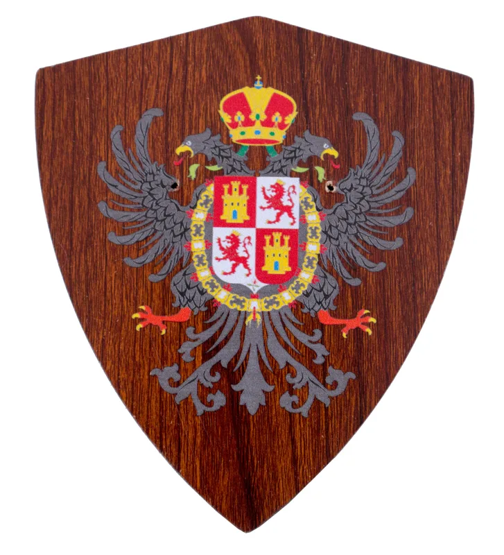 Soporte de madera para dagas con escudo de Toledo impreso, de 13 cm de altura, 11 cm de ancho y 1 cm de grueso, Con tornillos.