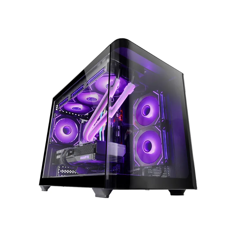 Mars Gaming MC-FUSIONM, Caja Gaming Micro-ATX, Ventana Lateral y Frontal Curvo Cristal Templado Continuo, Minitorre PC Doble Cámara, Soporte Refrigeración Líquida, Espacio Interno Optimizado, Negro