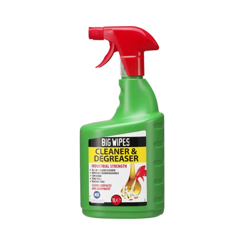 Big Wipes Spray limpiador y desengrasante - Spray limpiador multiusos y desengrasante para cocina, fórmula resistente - Aprobado por seguridad NSF, limpiador de superficies industrial elimina grasa