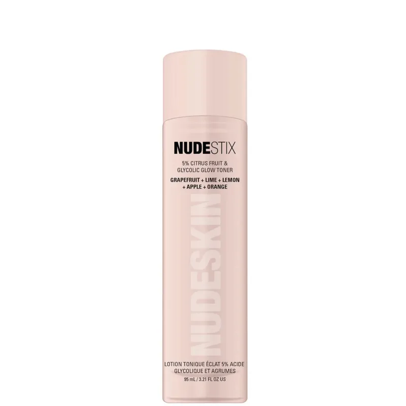 Loción tónica iluminadora con ácido glicólico 5%, Nudeskin, Nudestix, para rostro, exfoliante suave, hidratante, revitalizante, 95 ml