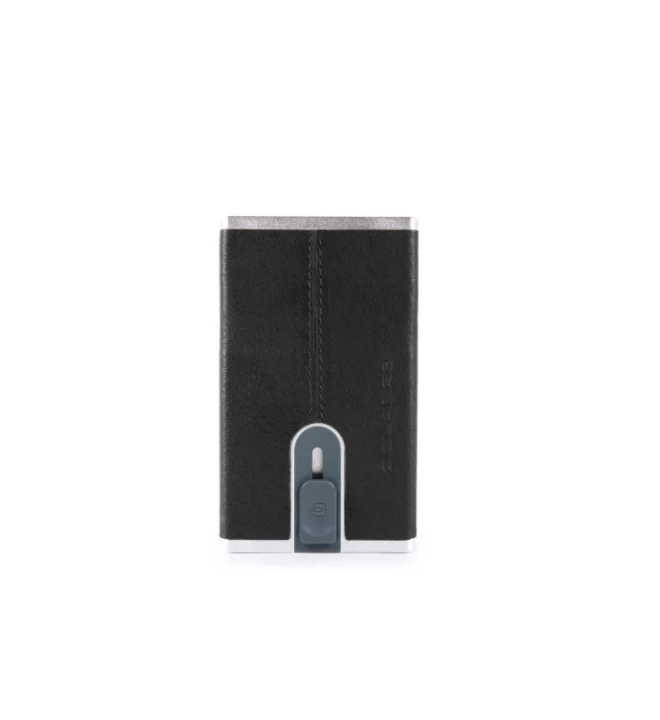 Portatarjetas de cuero Black Square con sistema deslizante cuadrado, Piquadro, diseño elegante y resistente, práctico para hombre, color negro, alta calidad y durabilidad