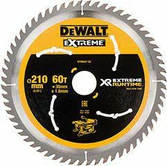 DeWalt DT99567-QZ - Hojas para sierra circular estacionaria XR Extreme Runtime, 210 x 30 mm 60D 20º