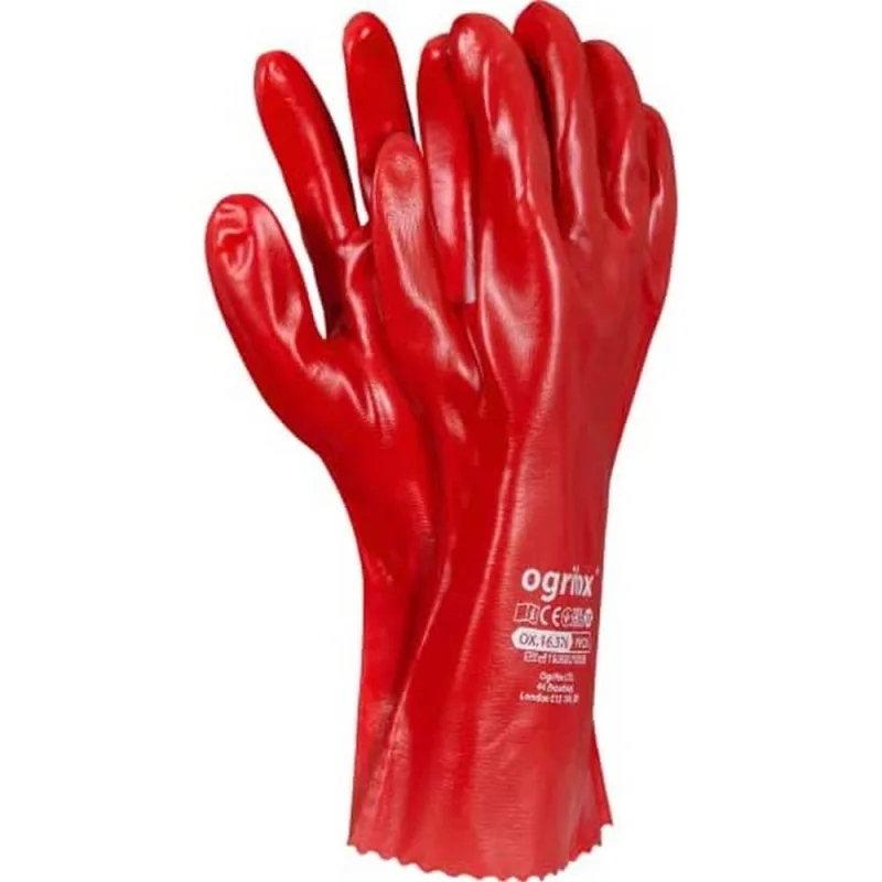 Ogrifox Guantes de protección Ox.16.375 PVC35, longitud 35 mm, rojo, 60 pares