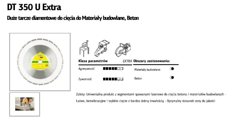 Klingspor 336221 Discos de Corte Diamantados para Tronzadoras Motorizadas/Cortadura de Juntas/Sierras de Mesa, DT 350 U, 350 x 25.4 mm, 6400 RPM
