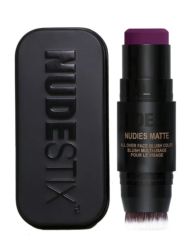 Nudestix Nudies Matte Cream Blush Stick 3-in-1 All Over Face Color - Blush Stick for Cheeks Eyes and Lips - Cream Blush for Cheeks w/Blending Brush (Moodie Blu)