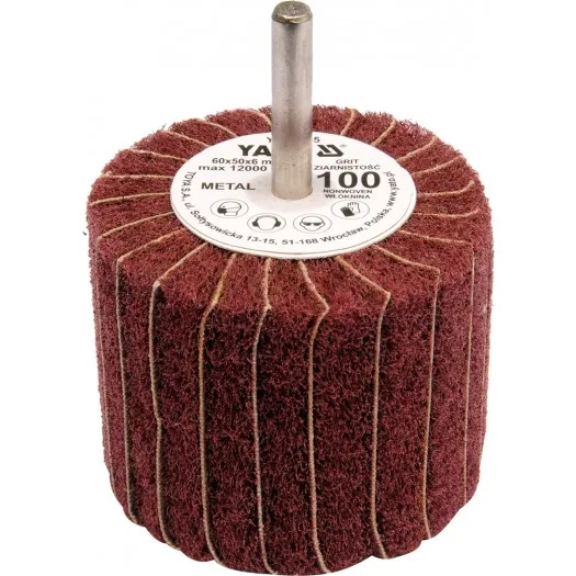 Disco de láminas, marca YATO, modelo YT-83394, ideal para desbaste y acabado de superficies metálicas, dimensiones de 60x50x6 mm, tela abrasiva de alta calidad y diseño eficiente.