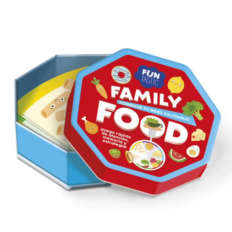 IMAGILAND Juego de Cartas Funtastic Family Food, Juego de Mesa Familiar, 2-5 Jugadores, 8-9 Años, Caja metálica