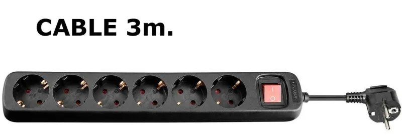Microconnect GRU0063B base múltiple 3 m 6 salidas AC Interior Negro
