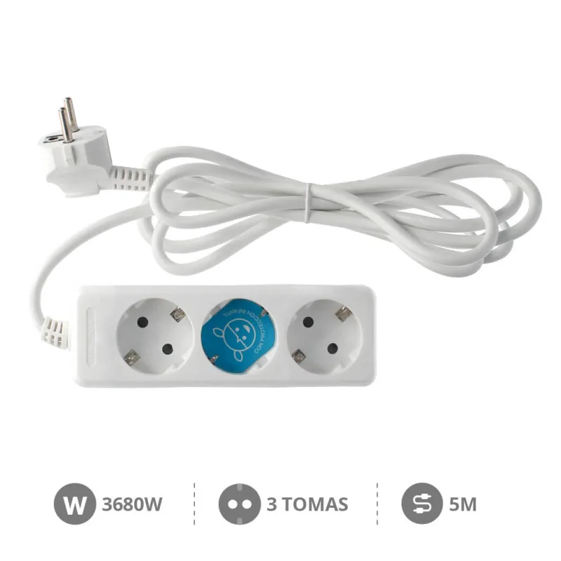 Base Multiple 3 Enchufes Cable 5m Blanca 000001060