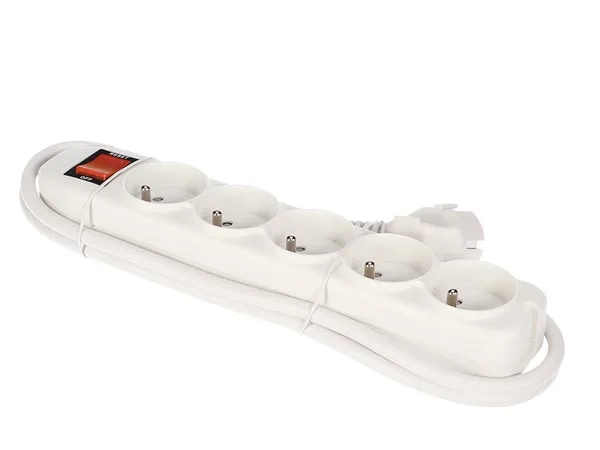 Perel Regleta con Interruptor y protección contra sobretensiones, 5 Tomas Tipo E con Seguridad Infantil, Cable de extensión de 1,5 m H05VV-F 3G1.5, 3500 W, IP20, Blanca, eficiente y Segura para