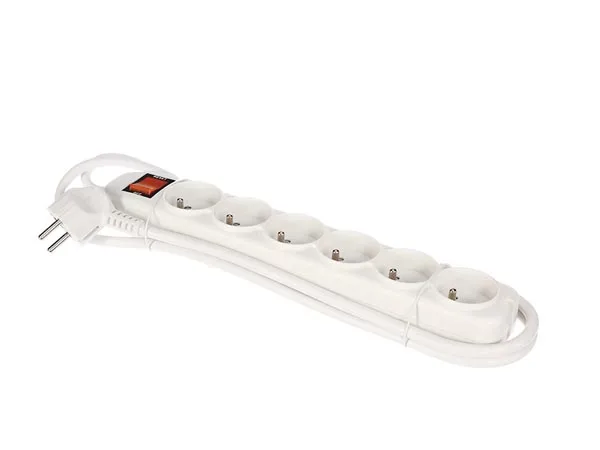 Perel Regleta con Interruptor y protección contra sobretensiones, 6 Tomas Tipo E con Seguridad Infantil, Cable de extensión de 1,5 m H05VV-F 3G1.5, 3500 W, IP20, Blanca, eficiente y Segura para