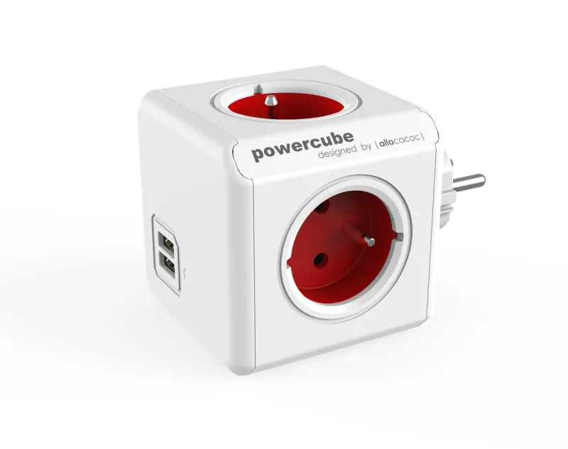Allocacoc PowerCube Original USB Type E base múltiple 4 salidas AC Interior Rojo