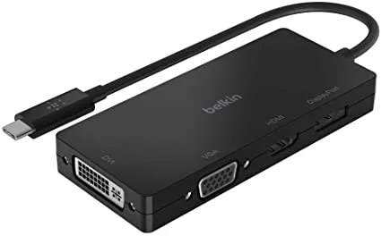 Belkin AVC003btBK - Adaptador USB-C multipuerto (Adaptador de vídeo USB-C con VGA, DVI, HDMI 4K, DisplayPort 4K, Conecta tu portátil USB-C a Cualquier Pantalla) - Amazon Vine